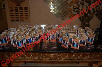 display of photo favors in acrylic frames